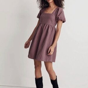 Madewell Floral Quilted Puff-Sleeve Mini Dress Dusty Rose Size Large NWT